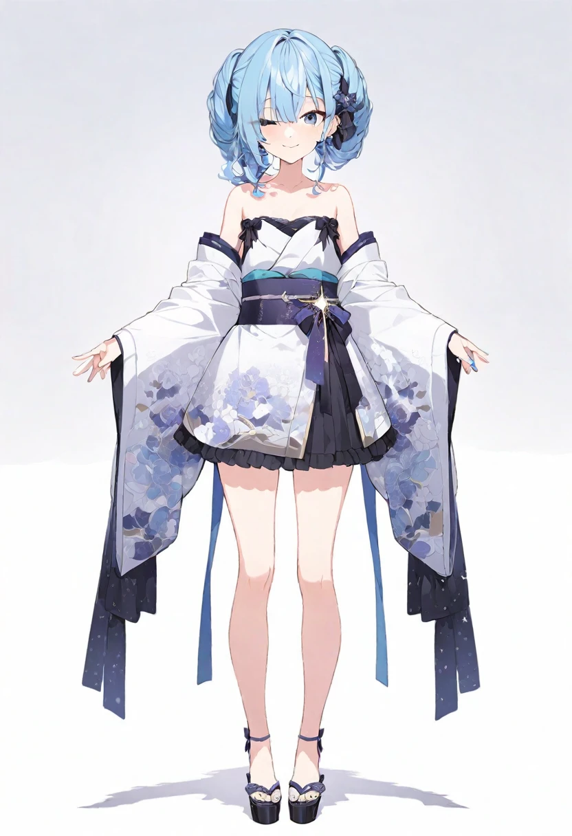 (muste piece), (best quality), very detailed eyes, expressive eyes, perfect face, very detailed face, highly detailed face, beautiful girl, (solo full body shot:1.3), 8K, beautiful girl, white background background, delicate and beautiful face and eyes, dark intense shadow,
1 girl, vtuber style, cool girl, hololive, Hoshimachi Suisei, blue hair, Gorgeous kimono, small chest, clavicle, one eye close winking, smile, body visible through clothes, chest visible through clothes, (full body), looking at viewer, standing,
