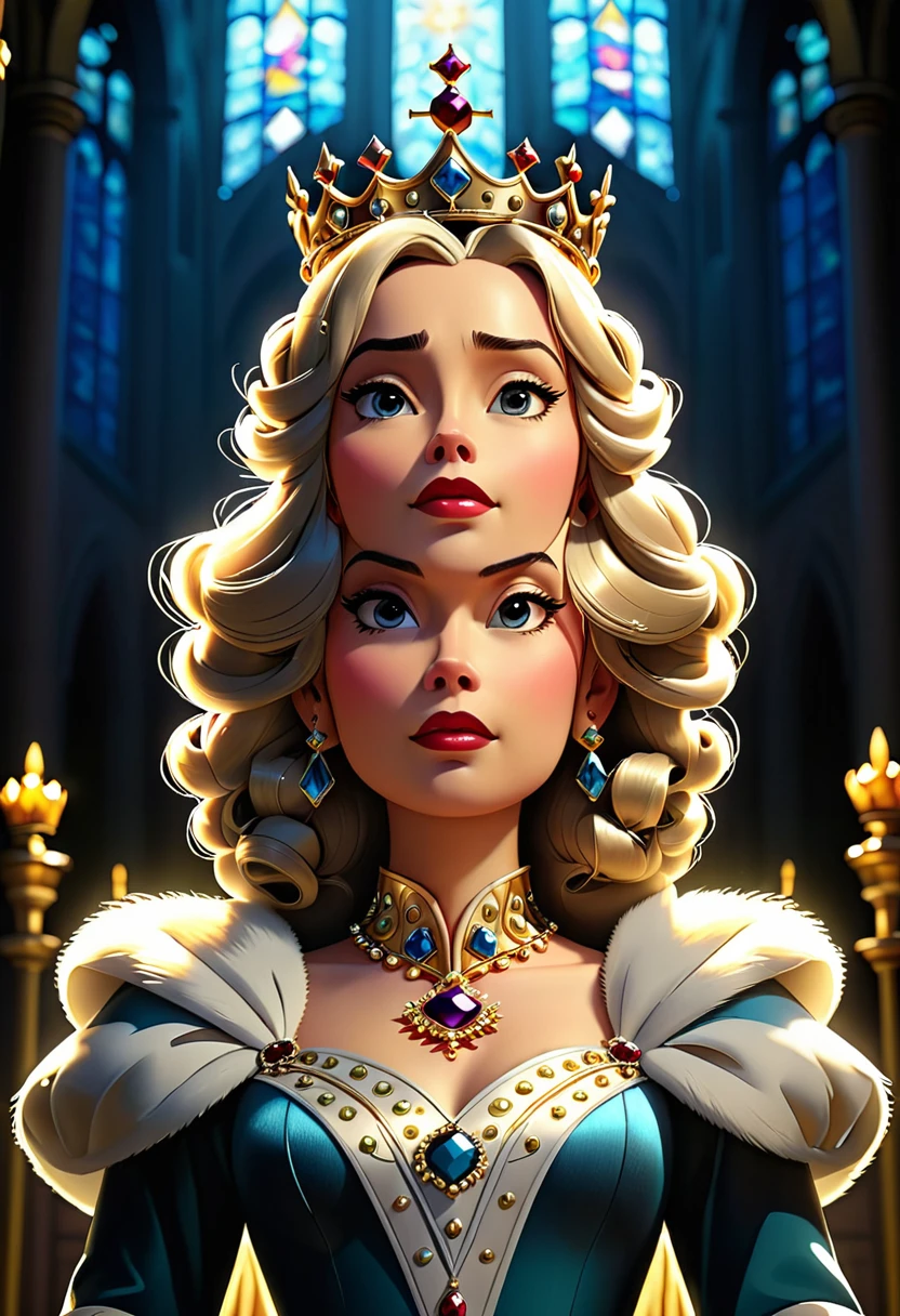 Divine, Low Angle Shot, Movie, Crown, Chapel, Dark Background, Light and Shadow Effects, Queen Coronation, CG Illustration