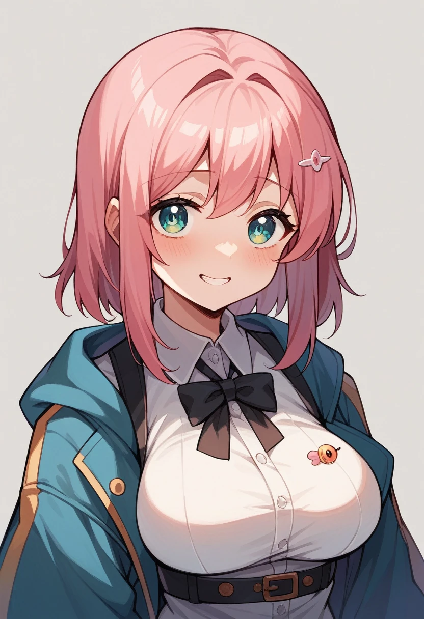 Masterpiece artwork, Best quality at best, 1 , sakura haruno, breasts big,Ombro to ombro suit,(neckleace),(close-up of the upper body),Raised sexy,Is shy,he used to smile,with pink hair, urination,humida