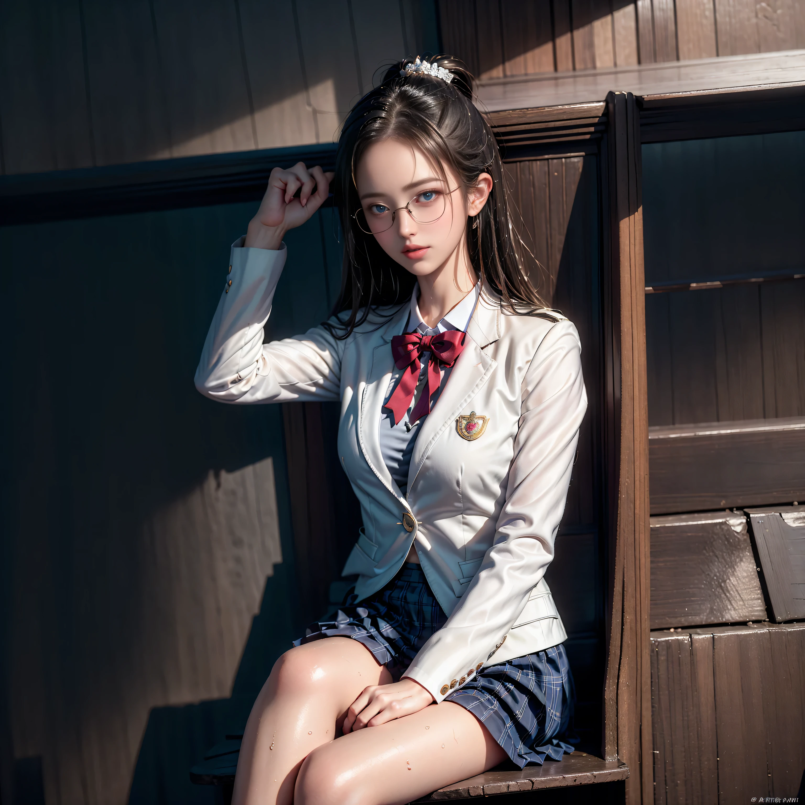 ((table top:1.4), (highest quality:1.4), (realistic:1.7), {beautiful girl, 超beautiful girl, ((1 girl:1. 4), Radiant natural skin texture}:smile}, , 19 years old, , (upper arm: 1.4, two legs: 1.4), (perfect female body: 1.4), (perfect female body: 1.) 4), girl portrait photography, close up photo, upper body photo, , soft front light, beautiful expression, cute face, beautiful breasts, big breasts: 1. 2, beautiful butt, fine eyes, Clear and eye-catching, beautiful and attractive, beautiful eyes, thin waist, RAW photo, red lips, long hair (high school girl), (white suit jacket), (translucent shirt), (red bow tie) (checked skirt) 1 screen display, (Woman sitting on train seat), (sexy posture), (milky way in the sky), (good:See-through:nipple), (I can see her white lace panties), (Cover your panties with your hands) ), (Push down the skirt),((close your eyes))((legs open)),