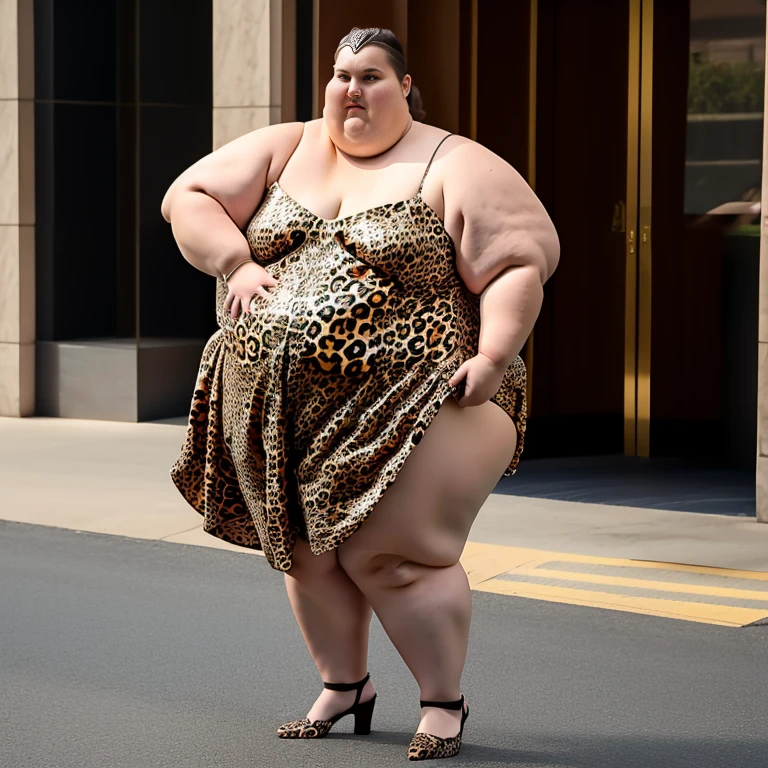 Ssbbw extremely morbidly obese solo Blake Lively full body alone wearing a leopard dress