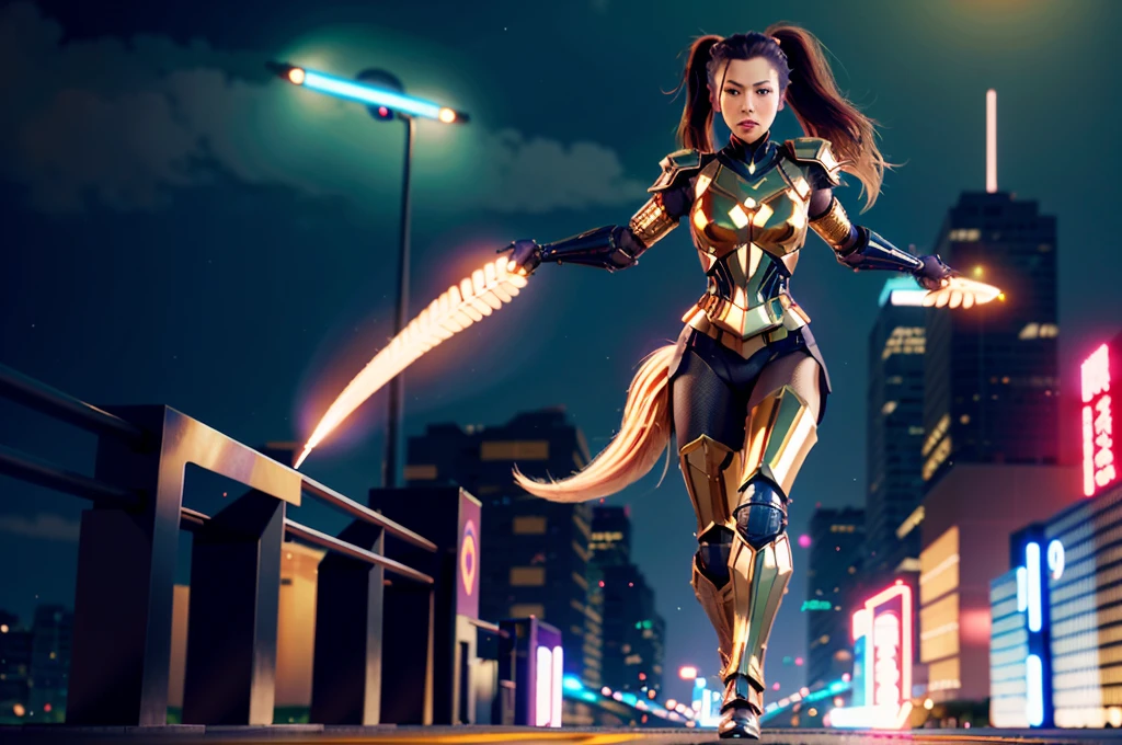 (((A very Beautiful female soldier with long waving golden wearing Pitch black Full armor))),1 woman, alone, run, , ponytail, Ohครงสร้างแข็งแรง, dynamic brush strokes, fluid movement, Embodying the essence of her fighting spirit and energy., Oh, portraying the motion and grace of run, showing the wind blowing her ponytail and clothes, and the scenery around her. outdoor, พื้นหลังOhดยละเอียด, modern metropolis,war,troops