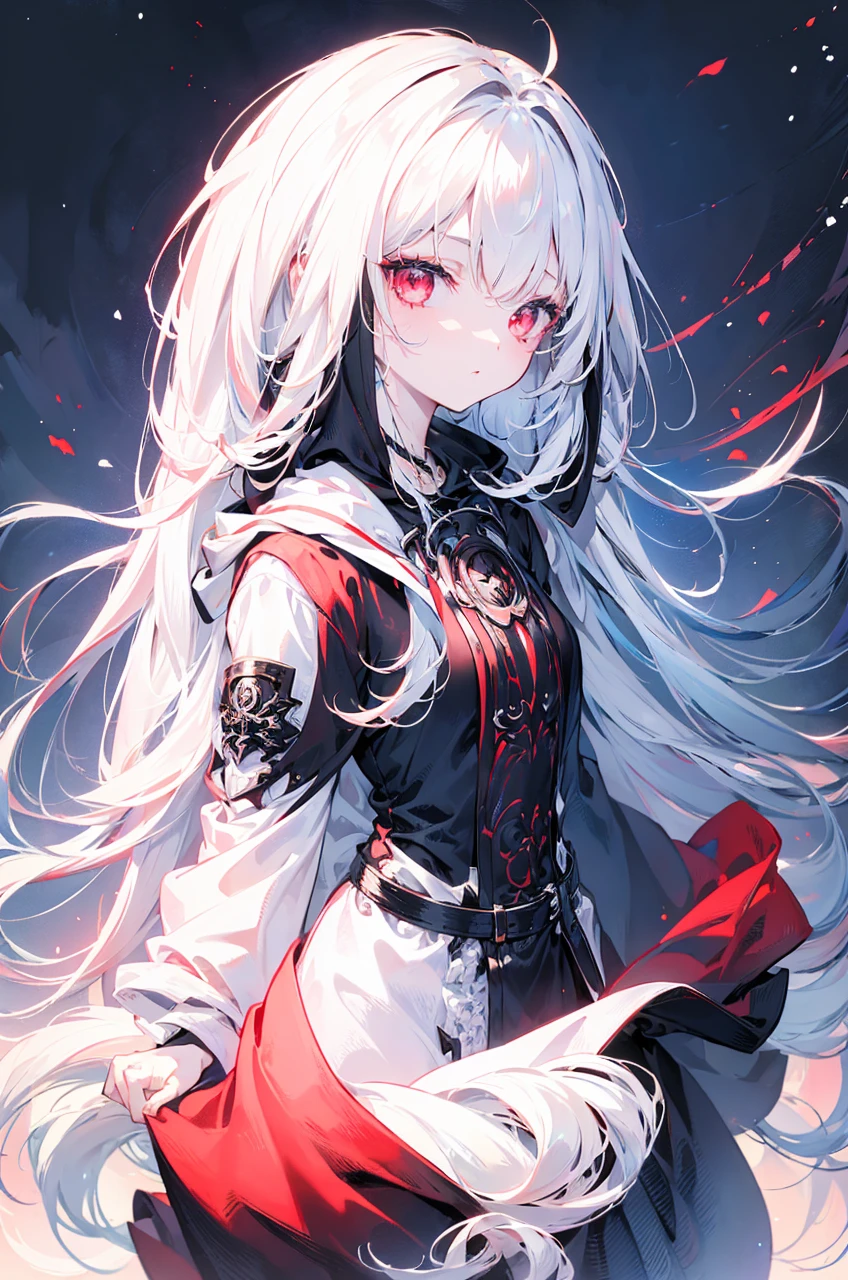 girl, white hair, red eyes, psychopathic, (best quality), detailed face, bloody