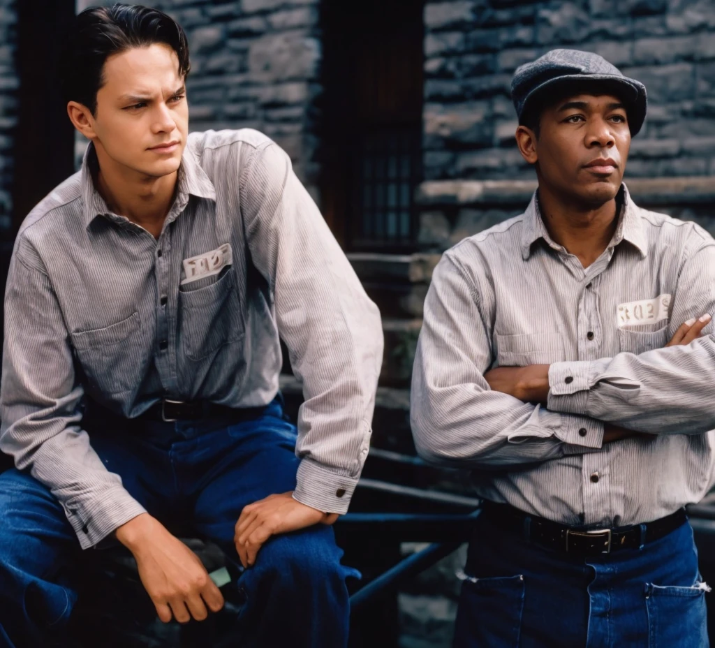 A black man who is a slave is being chained up to a wall and is being whipped by a white man in the 1940's in a bunker