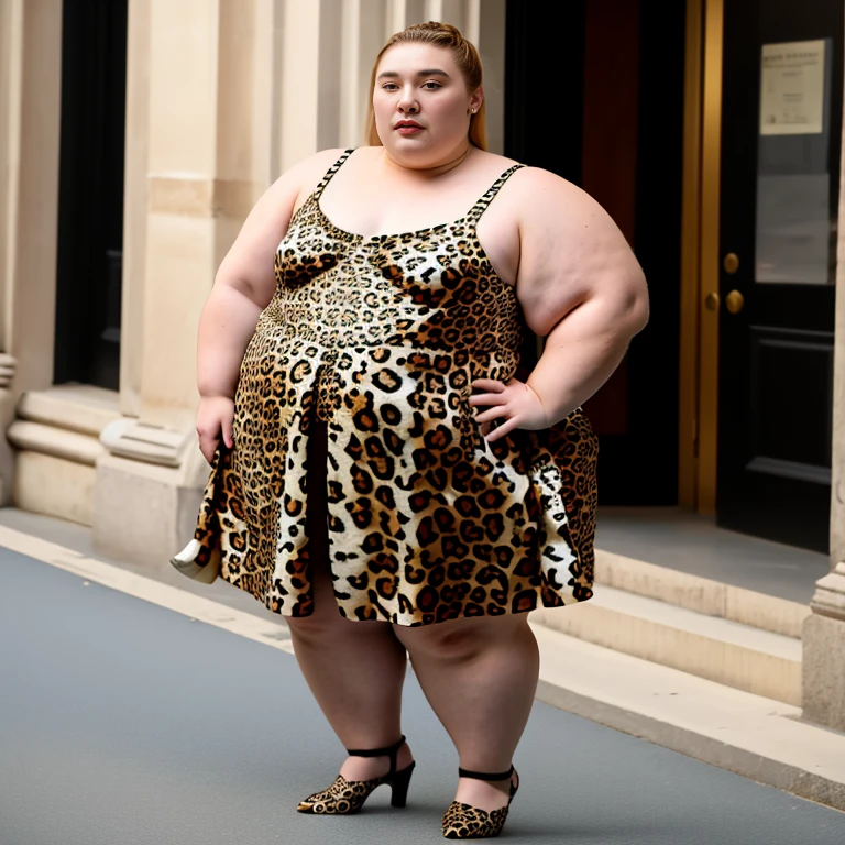 Ssbbw extremely morbidly obese solo Miranda Cosgrove full body alone wearing a leopard dress