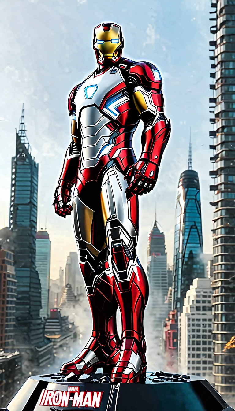 Wearing a  Iron Man   cool white   Equipped with   electroplated black and  and electroplated

 Stark Tower is in the background. Above Marvel Comics!  No need for any red     Cold Step Music | Music inspired by Oppenheimer films