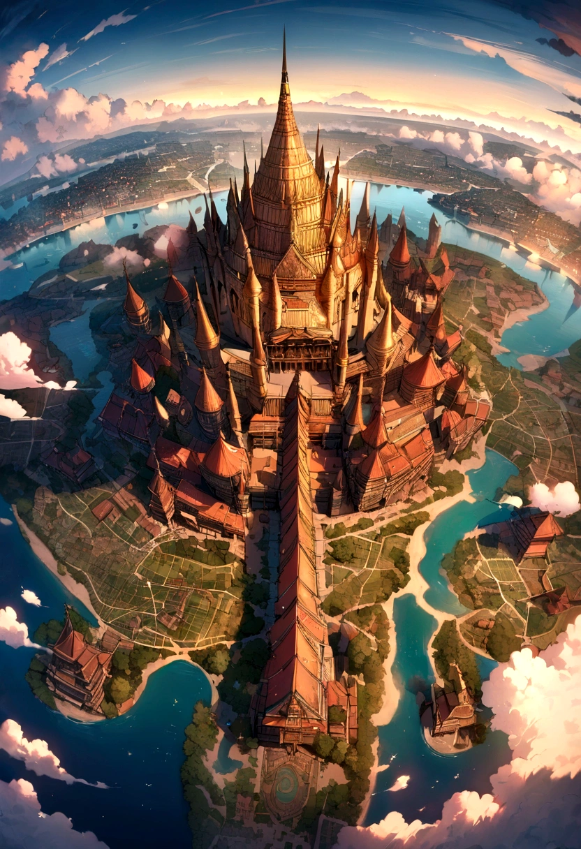 (best quality, masterpiece, detailed, new function), Myanmar map with shimmering effect and timeless realm. The map features reflective surfaces and tall buildings reaching up to the clouds.. Stunning crafted details.