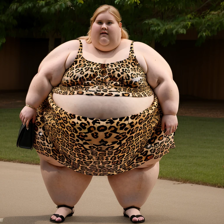 Ssbbw extremely morbidly obese solo Erin Moriarty full body alone wearing a leopard dress