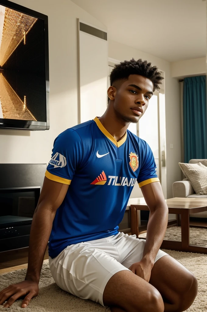 RCB Team Prompt👇👇
In a spacious, tastefully decorated living room, a lifelike scene unfolds. A young man, approximately 21 years old, engrossed in an IPL match, sits before a grand LED TV. He proudly sports a vibrant RCB Team jersey on which name "Saiman" and the number "18 RCB" emblazoned boldly. The natural lighting cascades through the room, illuminating every detail, while the LED TV screen displays the match in all its glory, captivating the viewer's attention.