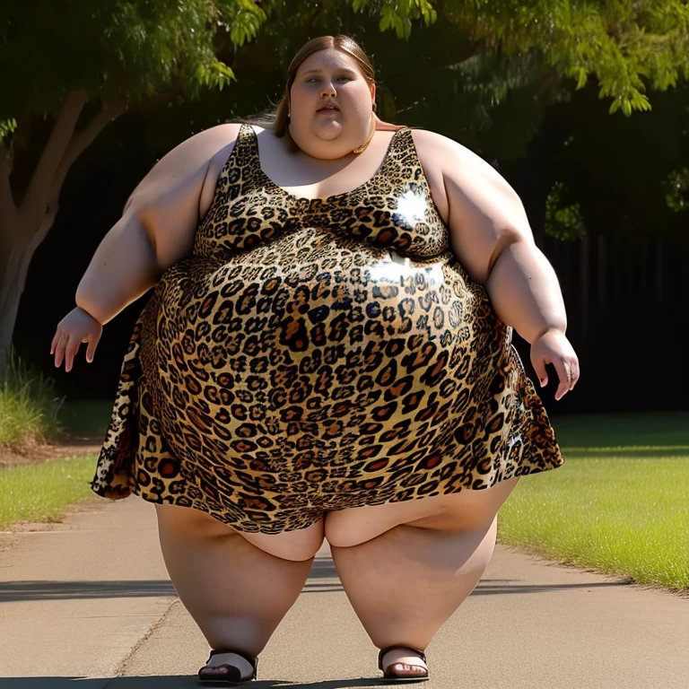 Ssbbw extremely morbidly obese solo Elizabeth Olsen full body alone wearing a leopard dress