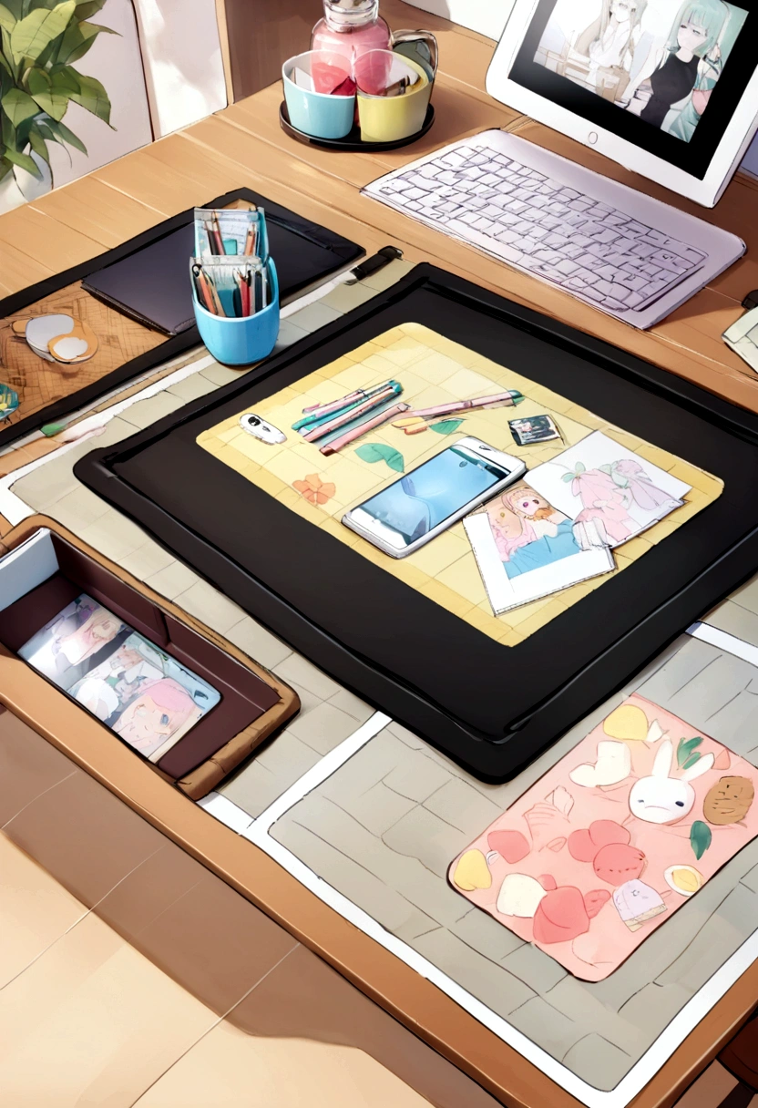 make picture where can see phone case, desk mats, some items like pencil and digital desinger patern
