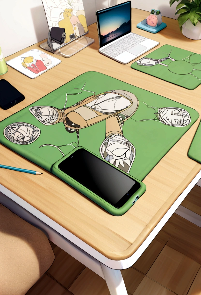 make picture where can see phone case, desk mats, some items like pencil and digital desinger patern