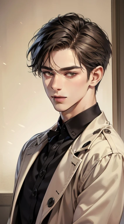 a handsome mature man, 25 years old, with a charming and calm expression, short dark brown hair swept to the right, thick eyebrows, dark eyes, a closed-mouth smile, extremely detailed face, cold smile, portrait, western, jewish, light brown skin, best quality, realistic, (best quality,4k,8k,highres,masterpiece:1.2),ultra-detailed,(realistic,photorealistic,photo-realistic:1.37)