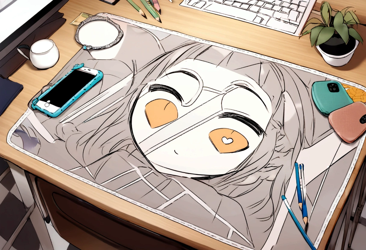 make picture where can see phone case, desk mats, some items like pencil and digital desinger patern