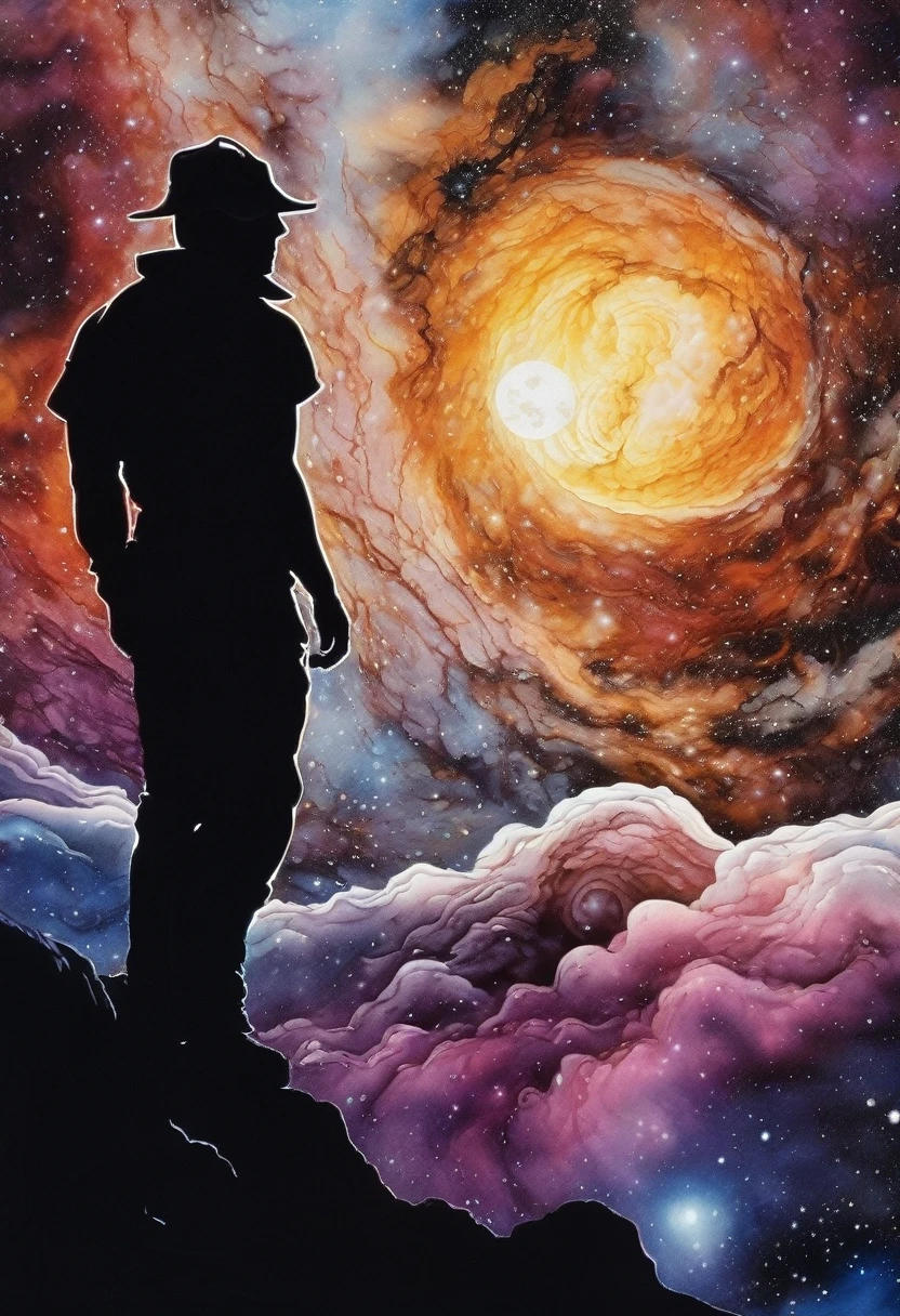 Silhouette Art, hyperrealistic art breathtaking a lineart (nebula alcohol ink sketch). [magnificent, shiny, intriguing weirdness, faetastic extravaganza, mystery of darkness, unusual natural aesthetics, glossy].
award-winning, professional, highly detailed . extremely high-resolution details, photographic, realism pushed to extreme, fine texture, incredibly lifelike, high contrast, well defined, Silhouette Art.
close view