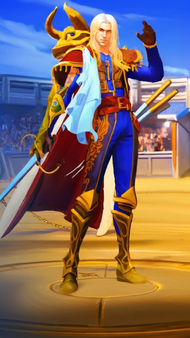 (high quality), (digital art), (realistic style), (los angeles background), (full body shot), white male, age 30s, 2 meters tall, perfect muscular god body, thick medium red and black dyed hair, Modern Layered Surfer Cut hair style, brown eyes, and biggest muscles, biggest chest, biggest biceps, biggest thighs, biggest ass, and big bulge. wearing an silver chain carabiner necklace, white t-shirt, black leather jacket, black leather pants, black boots, and tattoos.