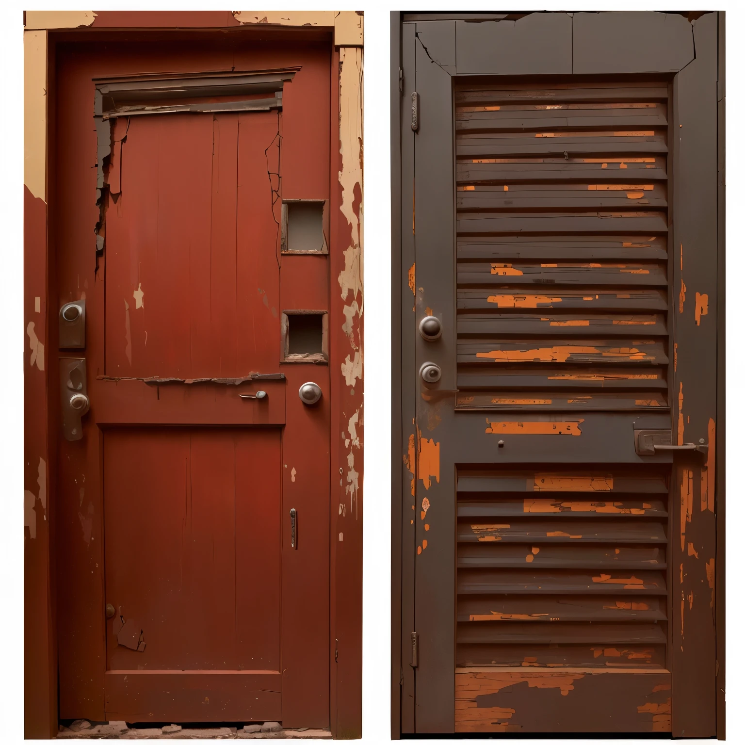 Two old black dilapidated doors