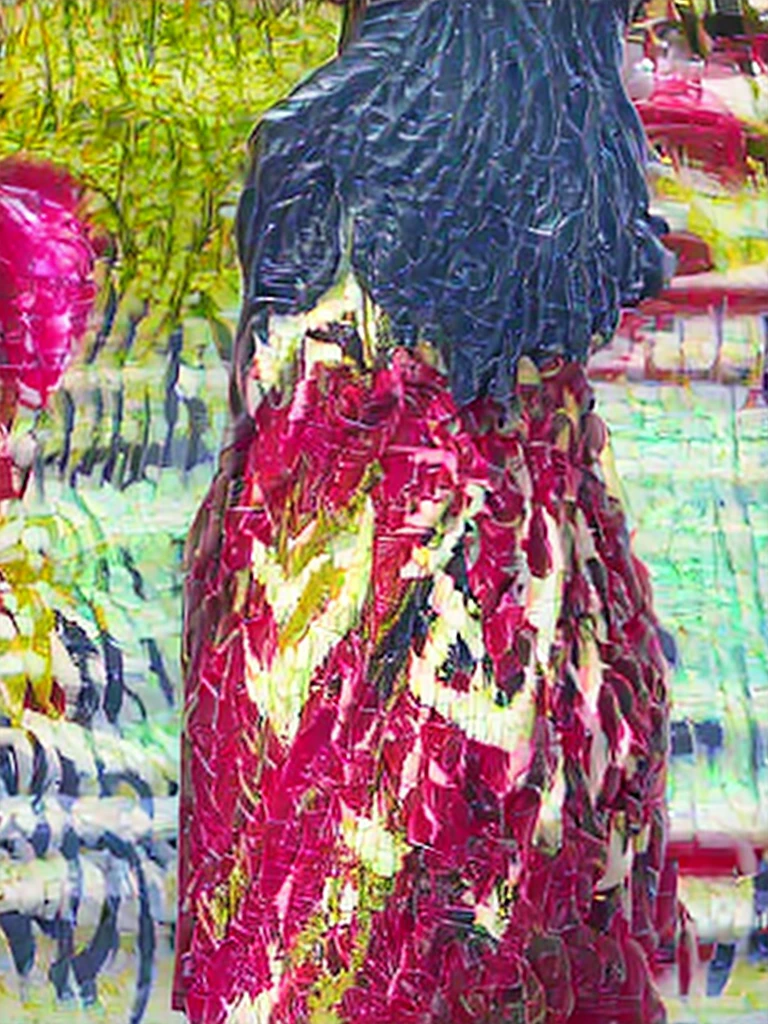 Woman wearing Thai dress The Naga is bright red.