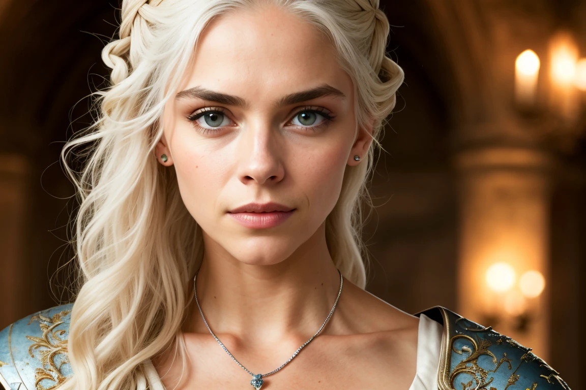 [Dear Delevingne] as [Daenerys Targaryen] as una versión de la vida real de (Daenerys Targaryen), targaryen white hair, with (sexy dress), (sexy cleavage), charming smile, Perfect eyes, Perfect beauty,pierced eyes ,artwork, cute woman, Queen, Princess Dragonstone, Best Quality, a little, charming beauty, a captivating woman, Attractive appearance, incomparable beauty, a costume inspired by Game of Thrones, a closeup of a middle aged woman., scene "The War of the Throne," deep neckline, Warrior Princess, healthy body, attractive figure, style of "The War of the Throne," beautiful girl, cute woman, medieval clothing, Stunning woman, 8k, crazy details, dress made of clothes and jewelry, perfect hair, hairstyle hair, High clarity eyes, perfect hands, perfect fingers, Perfect eyes, ultra realistic, intricate very detailed, photorealistic style photography, sharp focus on eyes, cinematic lighting, Best Quality, a little, charming beauty, a captivating woman, fully mature, seductive appearance, unmatched beauty, medieval erotic costumes, a Game of Thrones-inspired costume, a closeup of a middle aged woman, scene of "Game of Throne," deep neckline, Warrior Princess, attractive figure, medieval clothing, Stunning woman, 8k, crazy details, perfect hands, perfect fingers, Perfect eyes