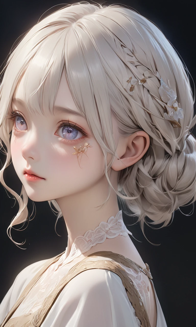 a small girl with white hair, honey-colored eyes, a naive expression, and slight scars on her body, full body portrait, blank background, multiple angles, (best quality,4k,8k,highres,masterpiece:1.2),ultra-detailed,(realistic,photorealistic,photo-realistic:1.37),detailed facial features, beautiful detailed eyes, beautiful detailed lips, extremely detailed eyes and face, long eyelashes, porcelain skin, delicate features, serene expression, peaceful, graceful pose, soft lighting, muted colors, ethereal, dreamlike