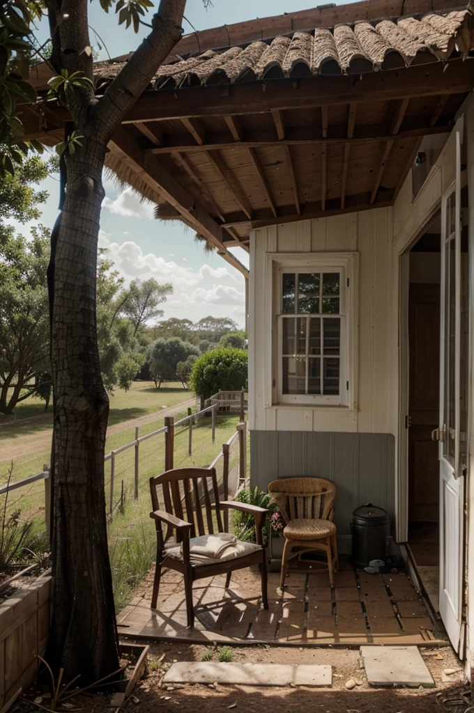 calamine house in an afternoon with a bonfire