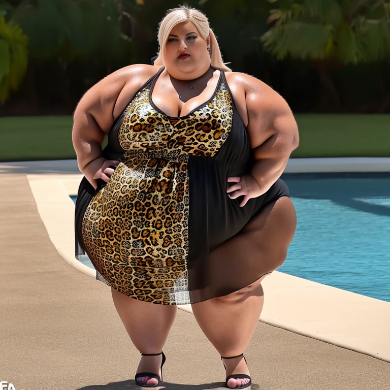 Ssbbw extremely morbidly obese solo Dana Brooke full body alone wearing a leopard dress