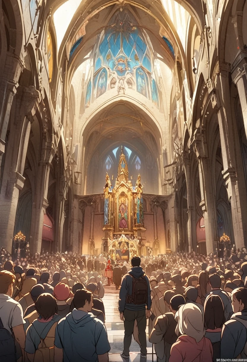 Divine, low-angle shots, movies, crowns, churches, queen coronations, CG illustrations, crowd onlookers