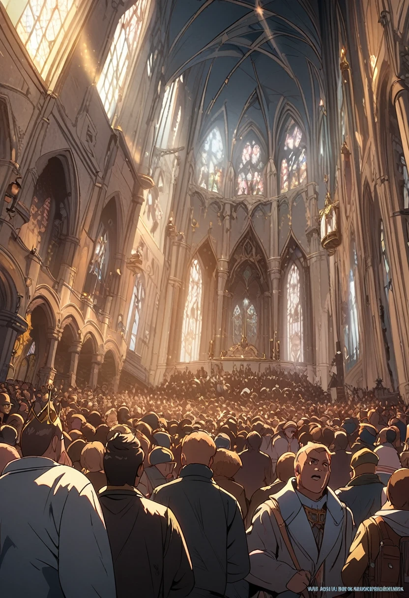 Divine, low-angle shots, movies, crowns, churches, queen coronations, CG illustrations, crowd onlookers