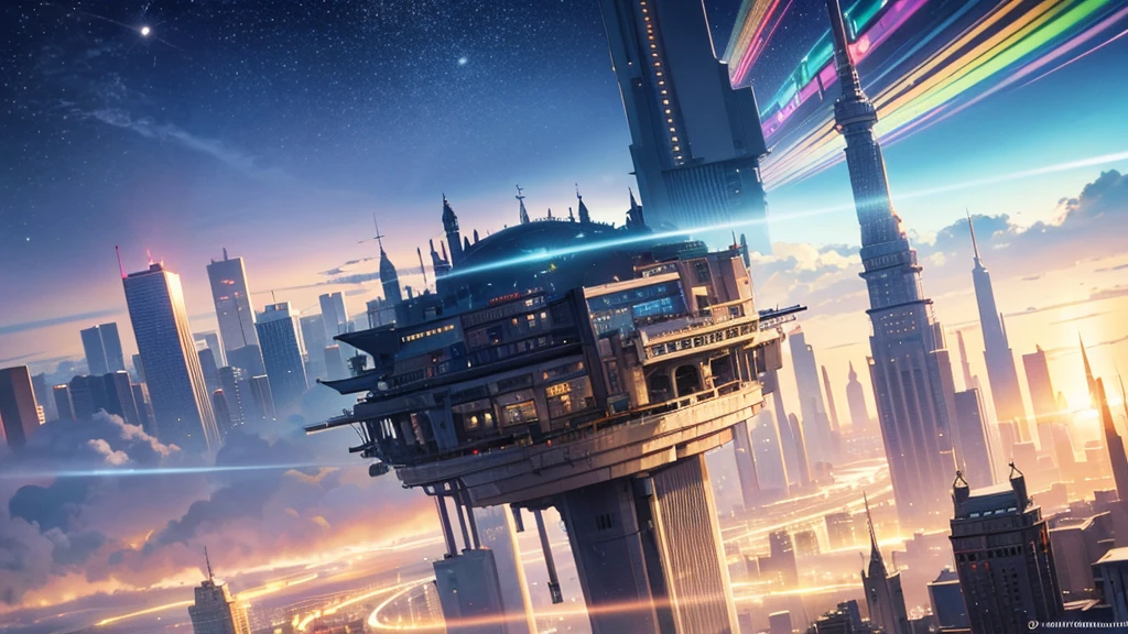  Imagine a city suspended in the air, with buildings that defy gravity, connected by bridges of light and surrounded by iridescent clouds.