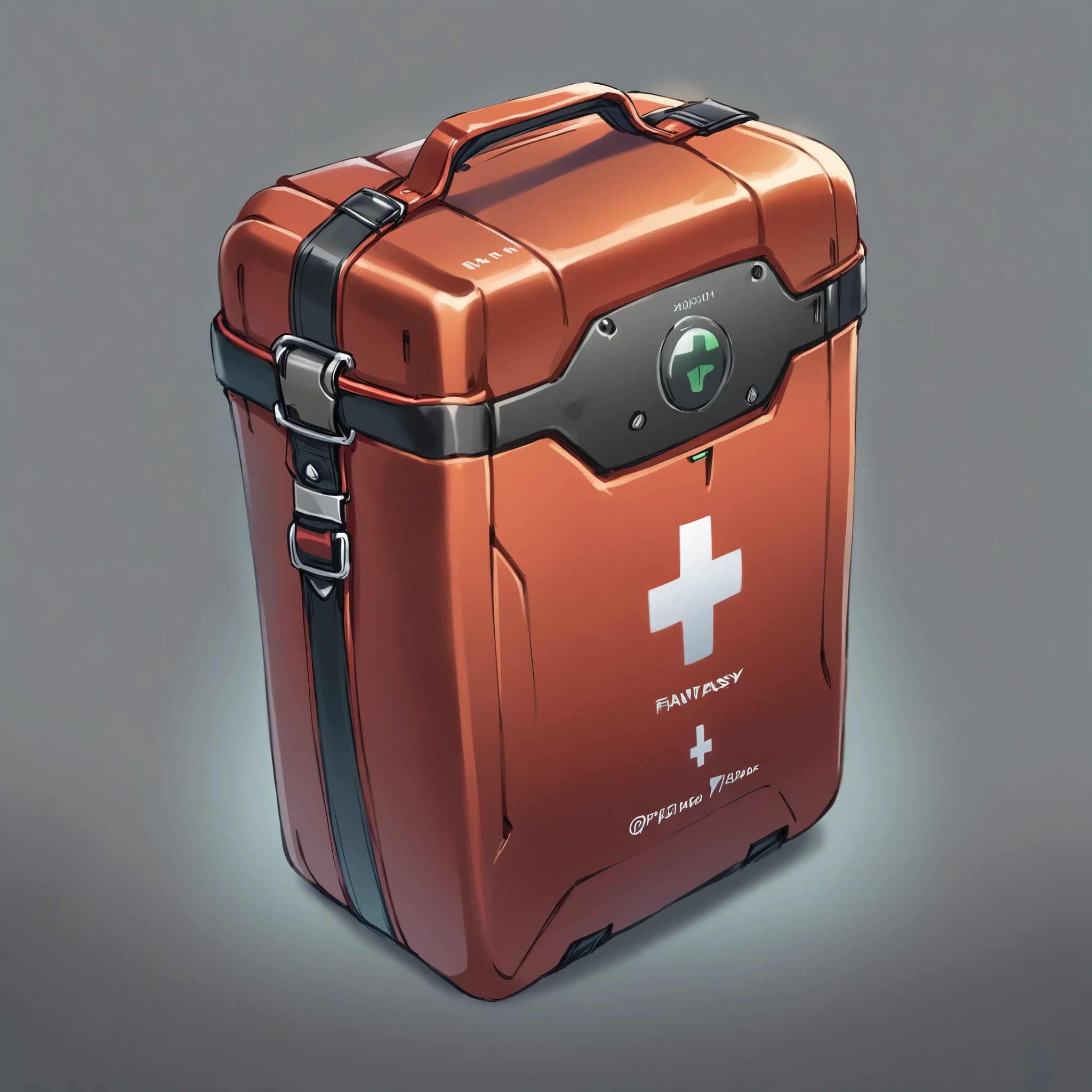 red first aid kit, on a gray background, fantasy, military