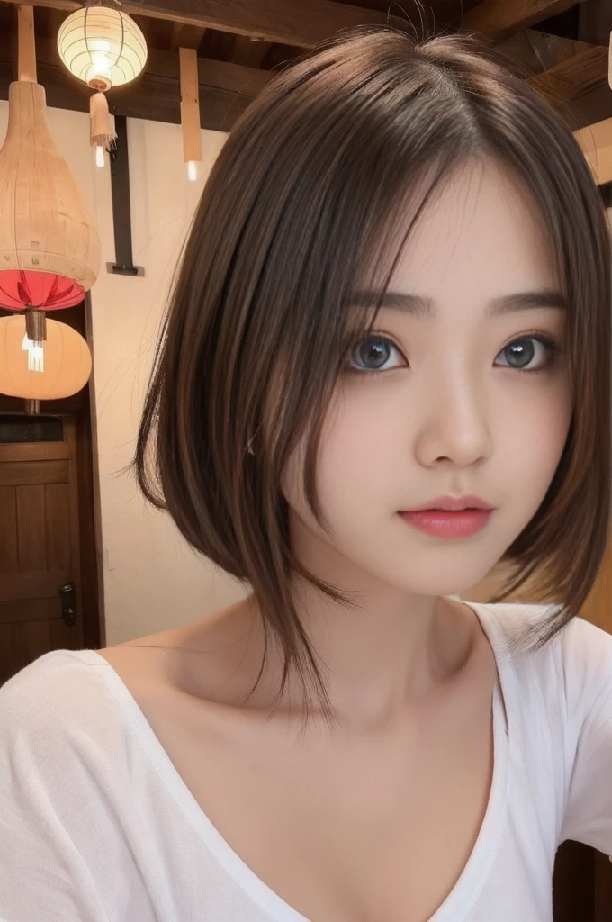 (sexual climax:1.5),Short Hair,Part-time job at a bar,18-year-old,(ultra cute Japanese:1.5),detailed face,(beautiful detailed eyes:2.0),Natural Makeup,She has just had sex and is in a state of ecstasy and orgasm face,Perfect small beautiful detailed breasts and nipples