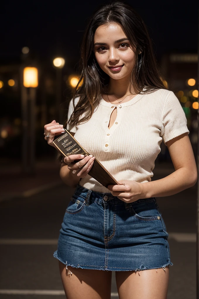 ((A beautiful and cute woman is changing her clothes)), ((A 22-year-old beauty)), ((A shy smile)), ((Long shiny hair)), ((A plump bust)), ((Miniskirt)), ((Blouse)), ((Gradient eyes)), ((The background is a night view of the city)), Attractive makeup, Single view, NFFSW, UHD, Retina, Masterpiece, Accurate, Anatomically, Scientifically Correct, Textured Skin, Super Detail, High Detail, High Quality, Award Winning, Top Quality, High Resolution, 1080P, HD, 4K, 8k, 16k