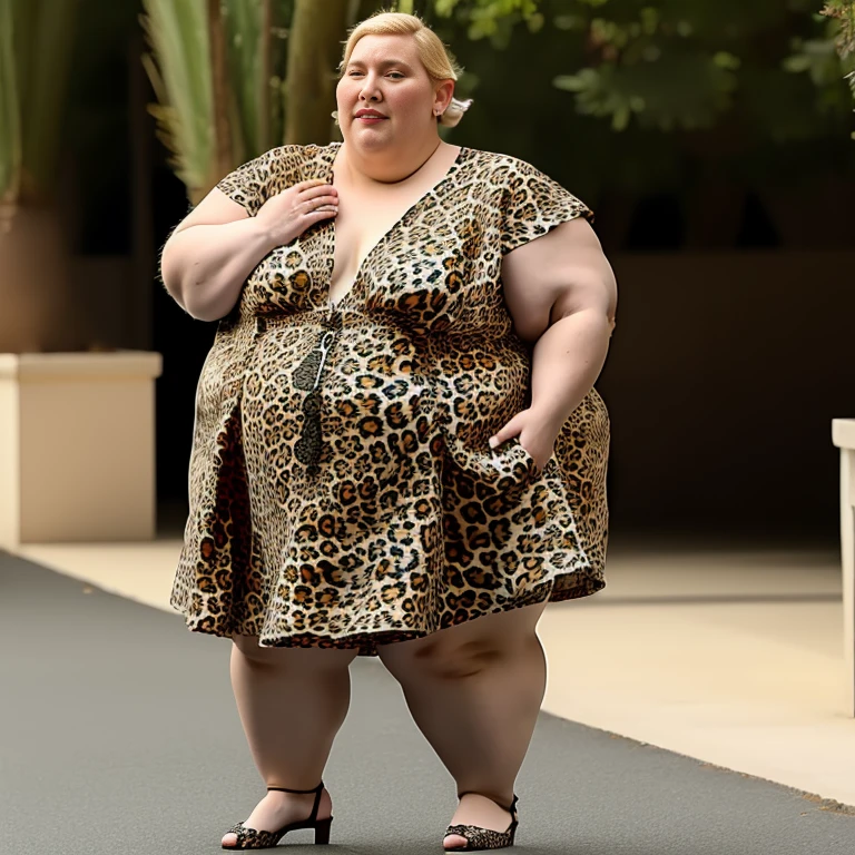 Ssbbw extremely morbidly obese solo Cate Blanchett full body alone wearing a leopard dress