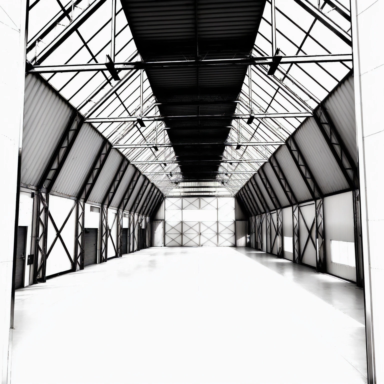 arafed roof of a building with a long corridor leading to a door, [[empty storage]] fund, vast empty hall, empty storage fund, Shot on an iPhone, hangar, industrial space, shot on iPhone, Standing in a large empty hall, in a storage, grey storage fund, empty floor, storage, inside a storage, minimalist structure