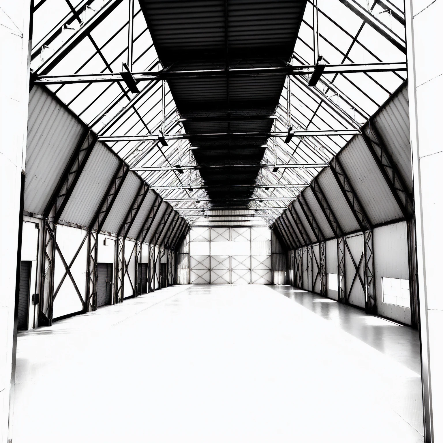 arafed roof of a building with a long corridor leading to a door, [[empty storage]] fund, vast empty hall, empty storage fund, Shot on an iPhone, hangar, industrial space, shot on iPhone, Standing in a large empty hall, in a storage, grey storage fund, empty floor, storage, inside a storage, minimalist structure
