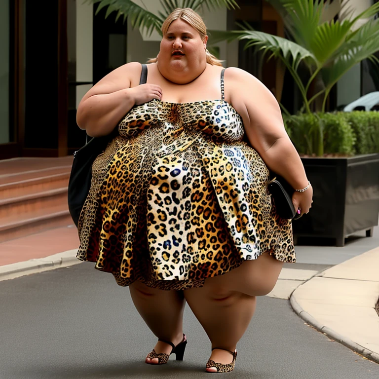 Ssbbw extremely morbidly obese solo Cameron Diaz full body alone wearing a leopard dress