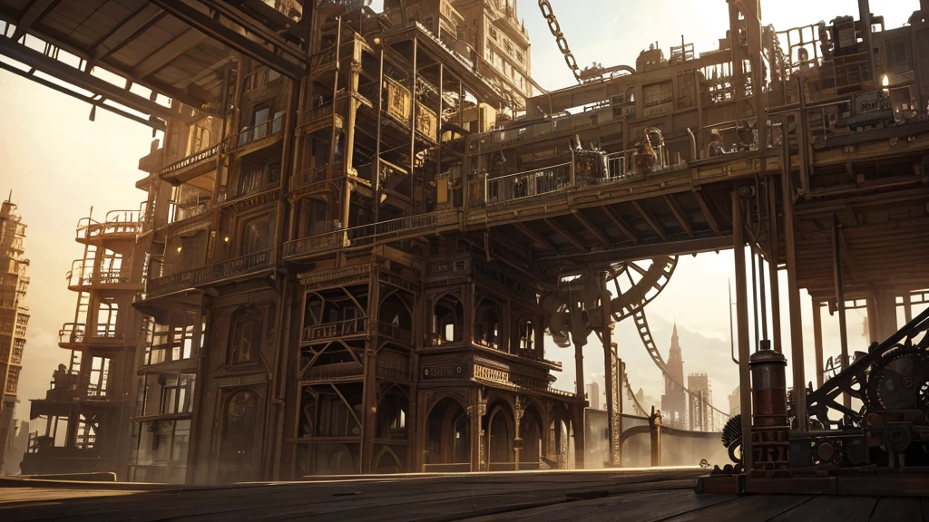 Steampunk world with gears and steam-powered machinery