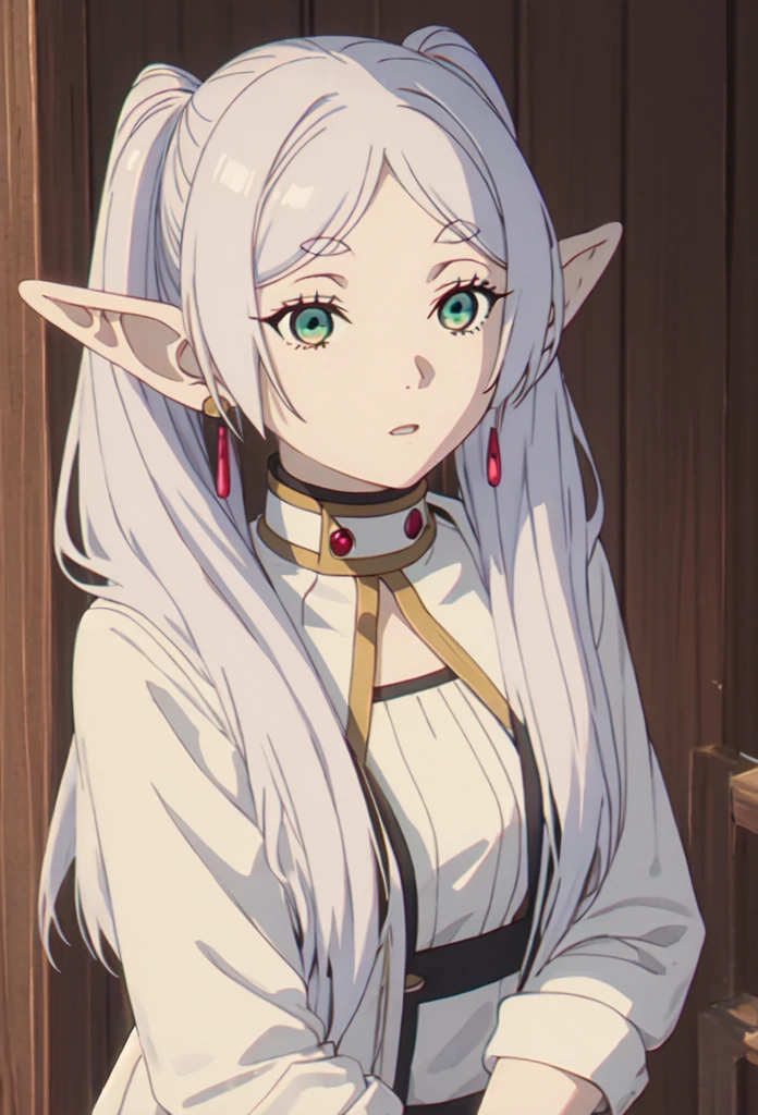 Highest quality, masterpiece, High resolution, alone, (Freezing_sousounoFreezing:1.10), One girl, Fairy, jewelry, Upper Body, , anime_style, 24 、Frieren is、I'm engrossed in reading an old book by the quiet lake.。The surface of the lake is as calm as a mirror.、Showing the surrounding scenery。She sat under a big tree、I'm relaxing with my back against the trunk.。Her long silver hair falls softly on her shoulders.、The light of the calm lake gently illuminates her face.。