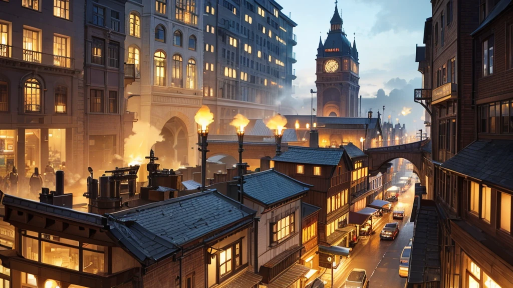 Imagine a city with huge chimneys that expel steam, streets illuminated by gas lamps, and air vehicles powered by gears and steam.