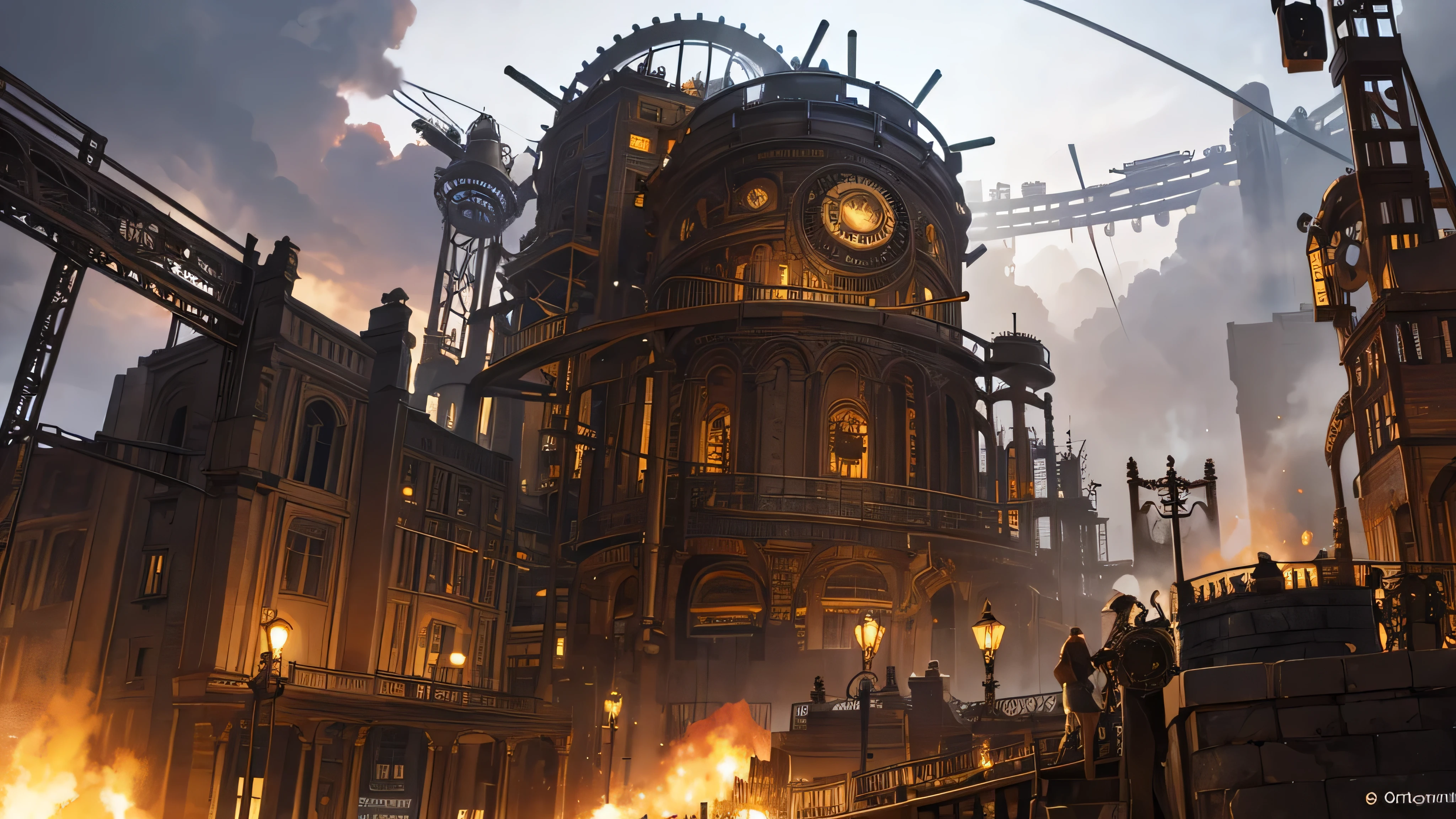 Steampunk world with gears and steam-powered machinery