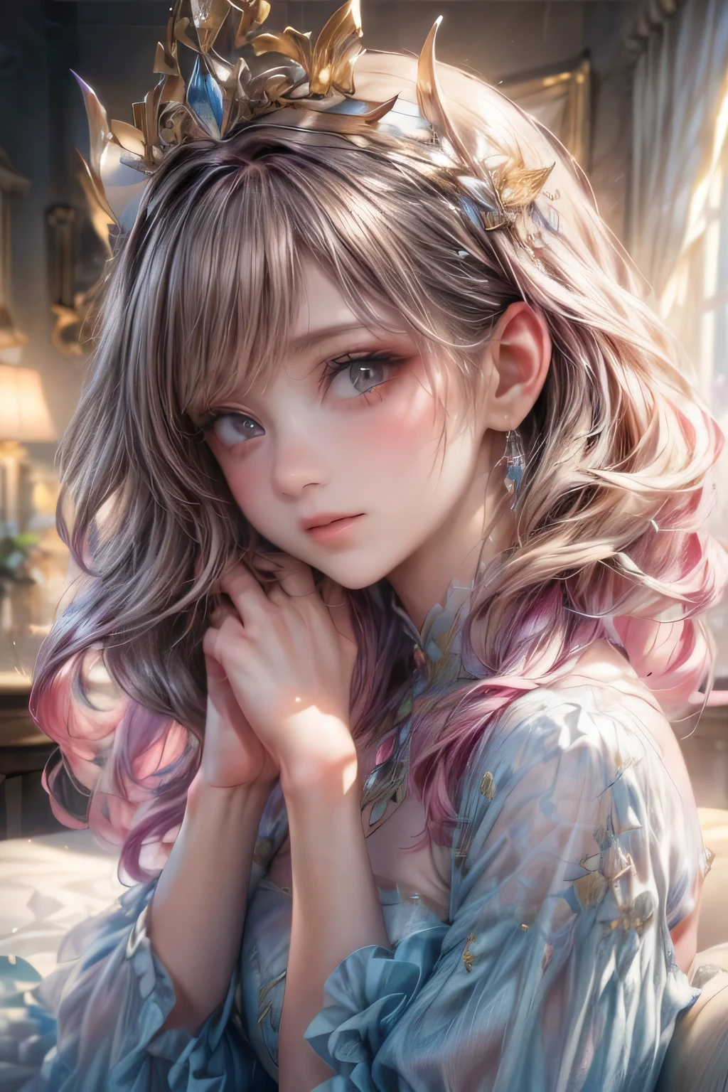 cute charming girl like a kitten, through bangs, beautiful detailed eyes, beautiful detailed lips, extremely detailed face, posing like a kitten, ultra-fine hair like a cat, charming eyes, longeyelashes, 1girl, digital art, pastel colors, soft lighting, cinematic, romantic, ethereal, elegant, stylish, fashionable, mischievous:1.2, (highest quality,16k,highres,masterpiece:1.2),detailed,(ultra-realistic,photorealistic,photo-realistic:1.37)