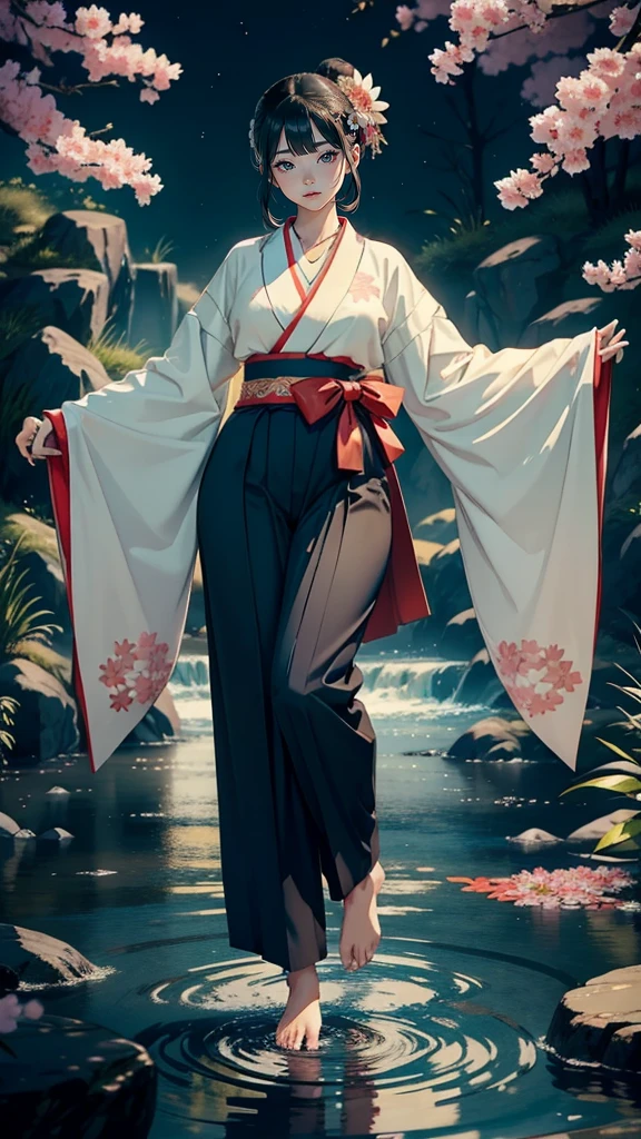 (Cinematic Light, Top Quality, 8K, Masterpiece: 1.3)
A Stunning Innovation: A Japanese Goddess in a Kimono
(Full Body, Detailed)
One Graceful Maiden,
Adorned with a Necklace, Bracelet, Anklet, and Leg Ring,
The Epitome of Beauty, a Korean Goddess,
A Long Beautiful Flowing Kimono draped magnificently,
Inspired by the renowned Kano Hogai,
The Complex Hakama Kimono, with wide-legged hakama trousers,
A Classic Kimono that flows elegantly,
Showc