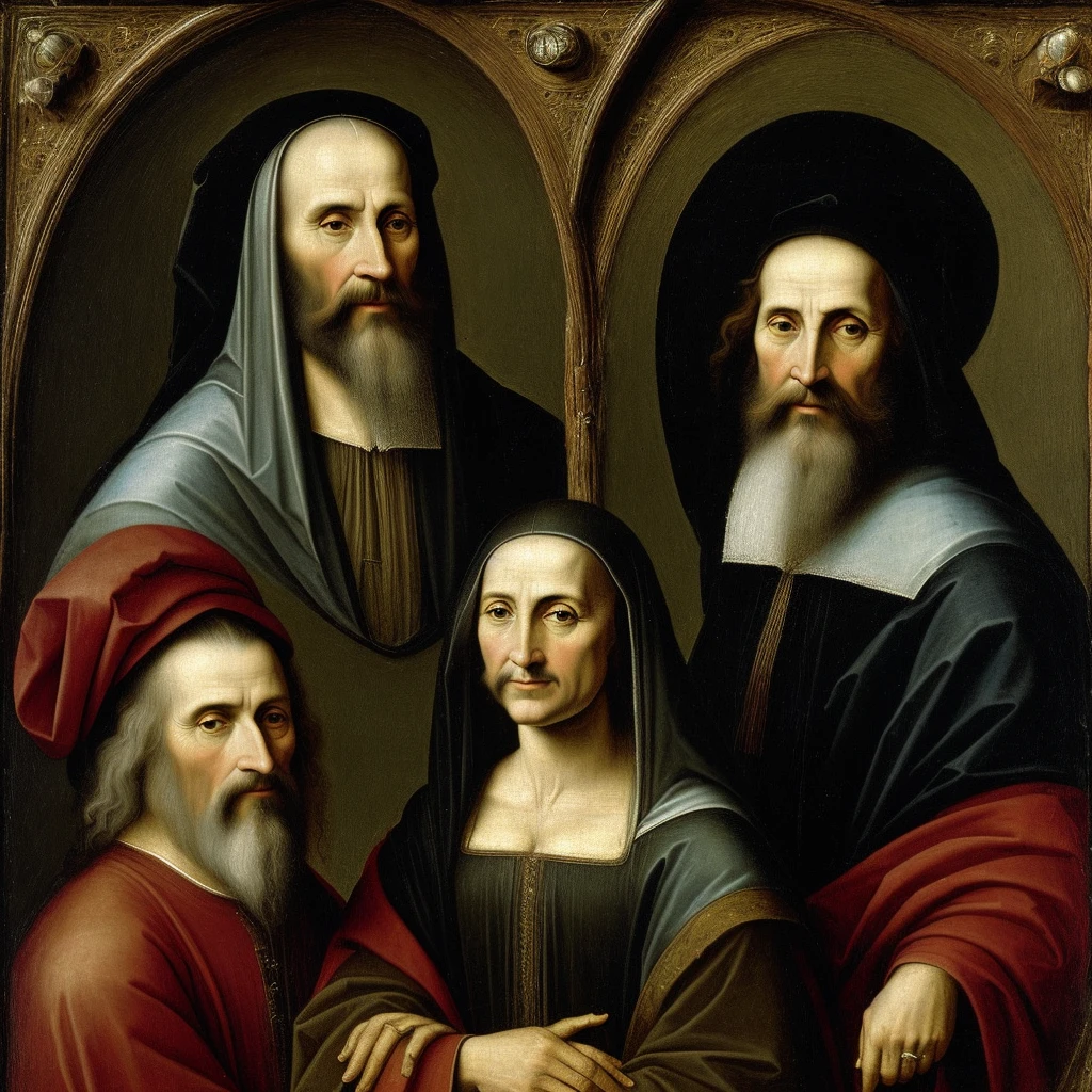 Portrait of a bearded woman and famale prophet in the style of Hieronymus Bosch 