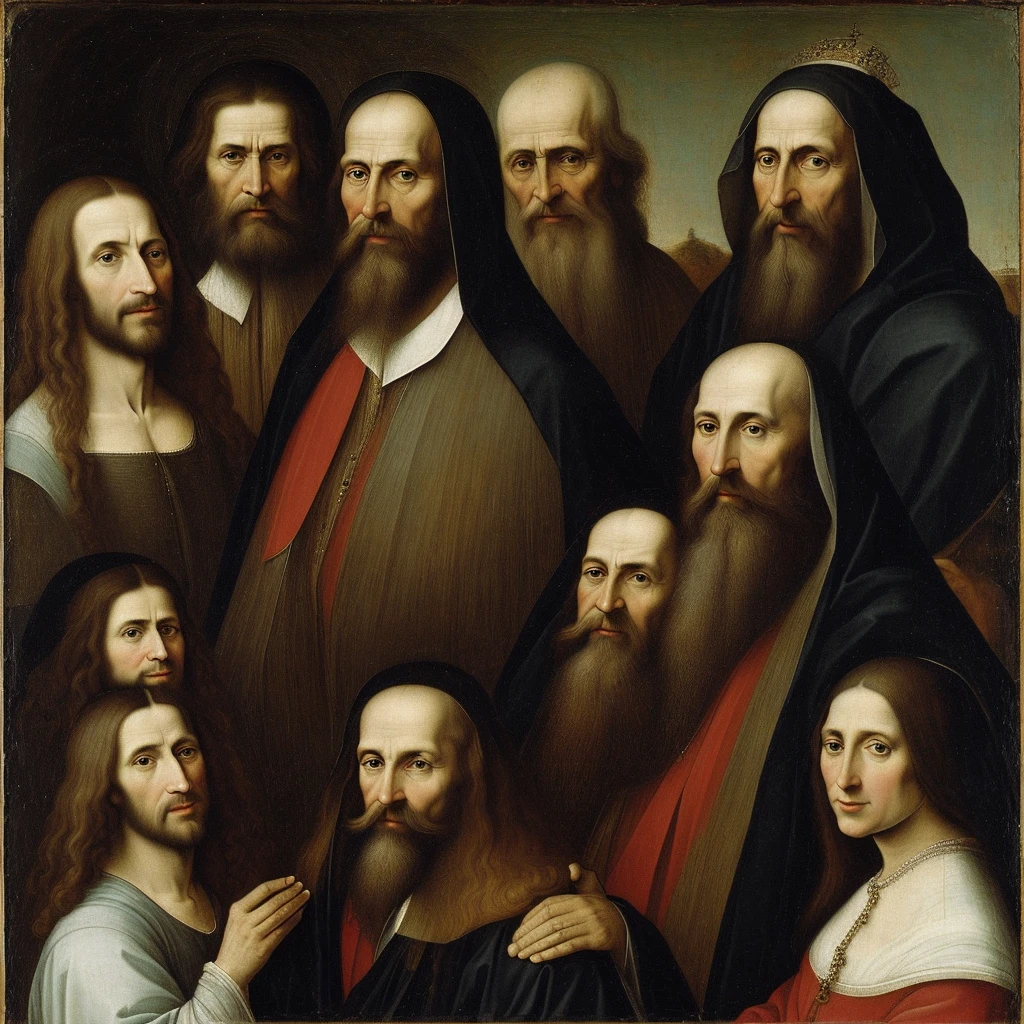 Portrait of a bearded woman and famale prophet in the style of Hieronymus Bosch