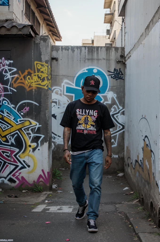 a man who creates graffiti with writing (sulawesi connection) on city streets
