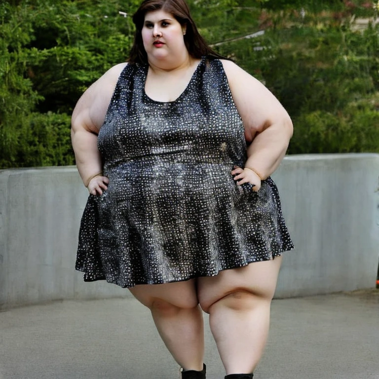 Ssbbw extremely morbidly obese solo Alexandra Daddario full body alone wearing a leopard dress