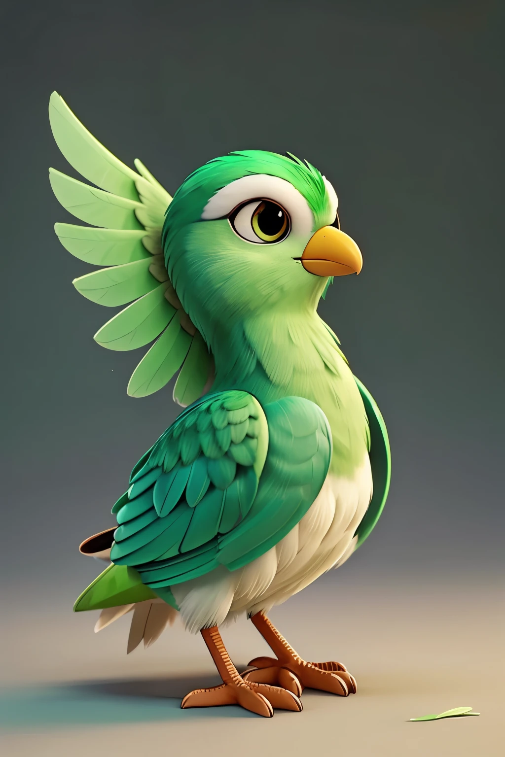 cute bird with wings side view green