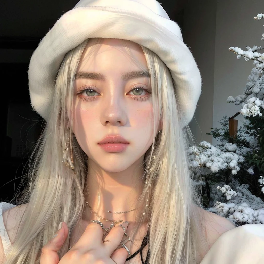 araffe woman with long blonde hair and a white hat making a peace sign, with white long hair, perfect white haired girl, ava max, with long white hair, extremely pale blond hair, belle delphine, white hime cut hairstyle, roseanne park of blackpink, girl with white hair, long white hair and bangs, very very pale blond hair , blackpink jennie , blackpink Lisa , asian famale face , cute girl , Korean famale