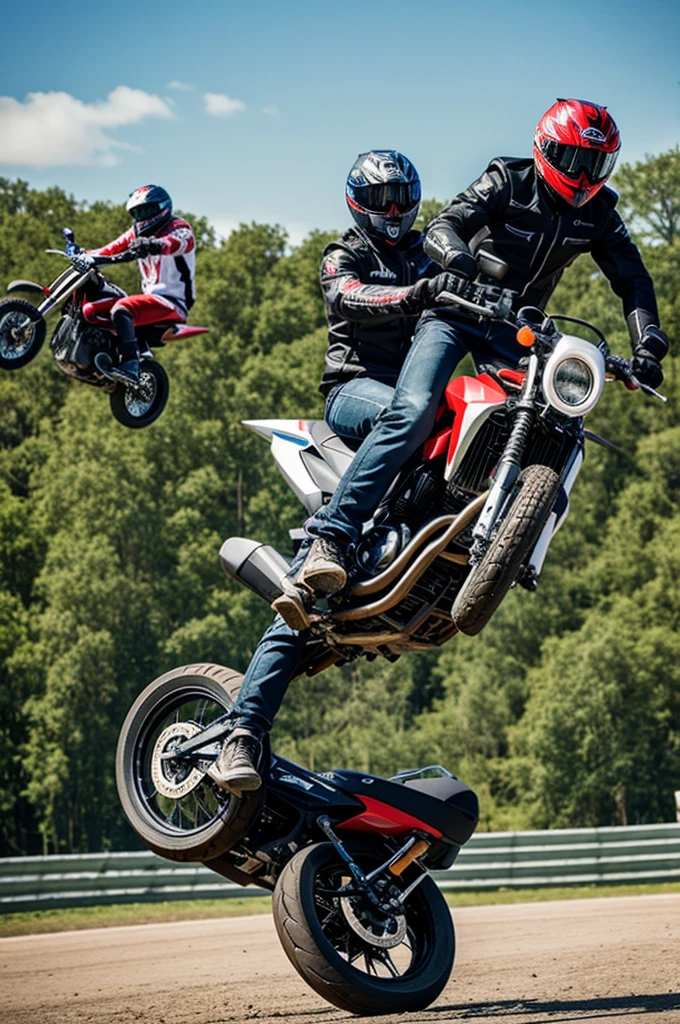 extreme sport .young people on a motorcycle show tricks