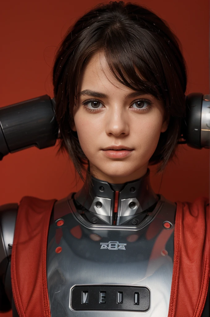 Make me a picture of a robot with a red background